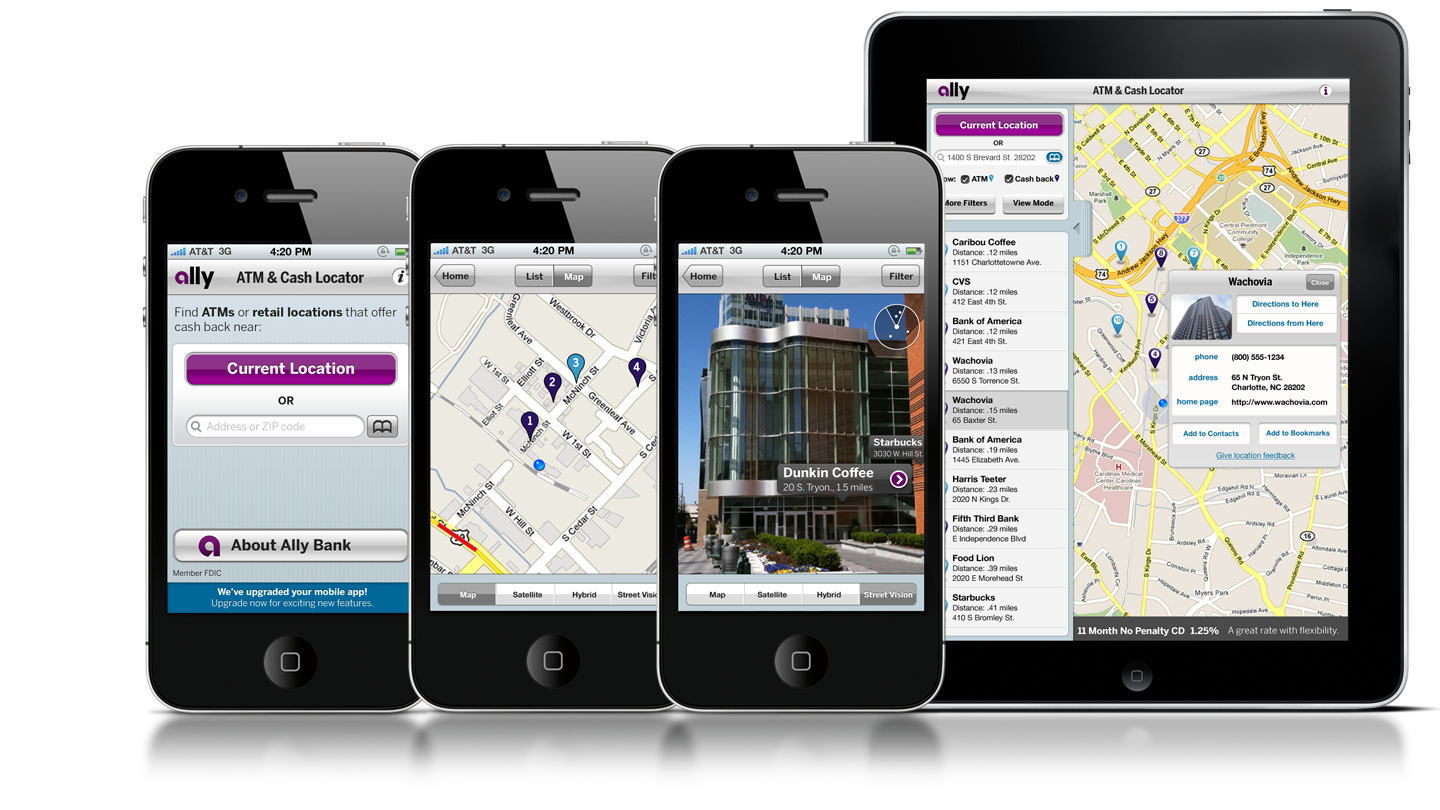 Screenshots of ATM locator
